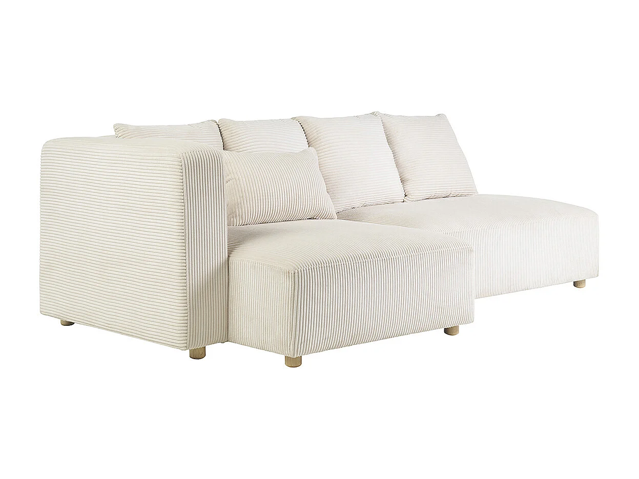 Canapé d'angle gauche 3 places en tissu velours côtelé beige et bois clair HARLEM