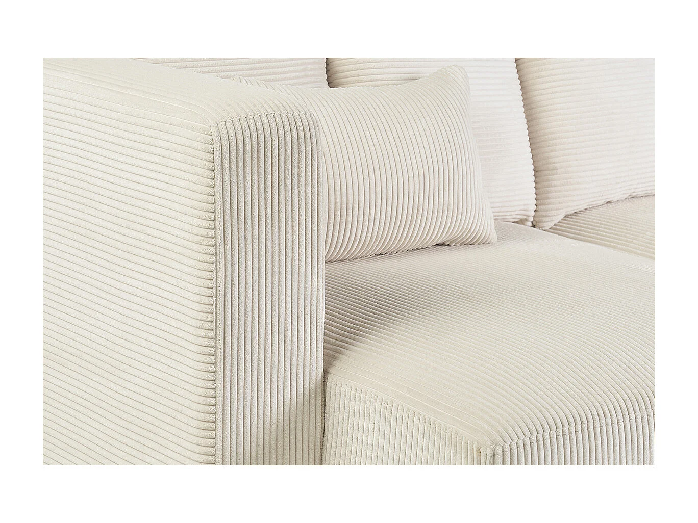 Canapé d'angle gauche 3 places en tissu velours côtelé beige et bois clair HARLEM