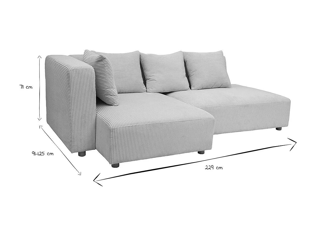 Canapé d'angle gauche 3 places en tissu velours côtelé beige et bois clair HARLEM