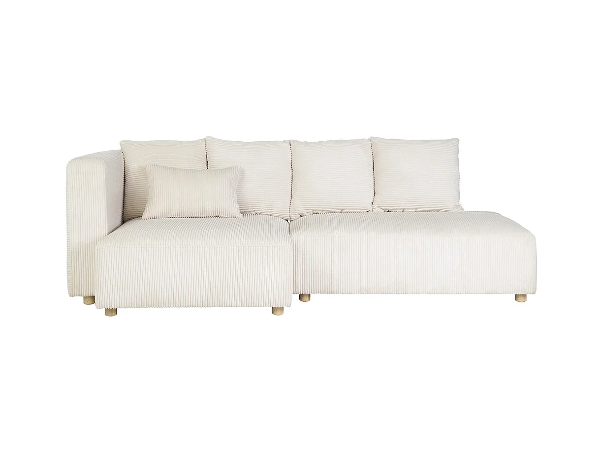 Ecksofa links 3-Sitzer aus beigem Cord-Flachgewebe und hellem Holz HARLEM