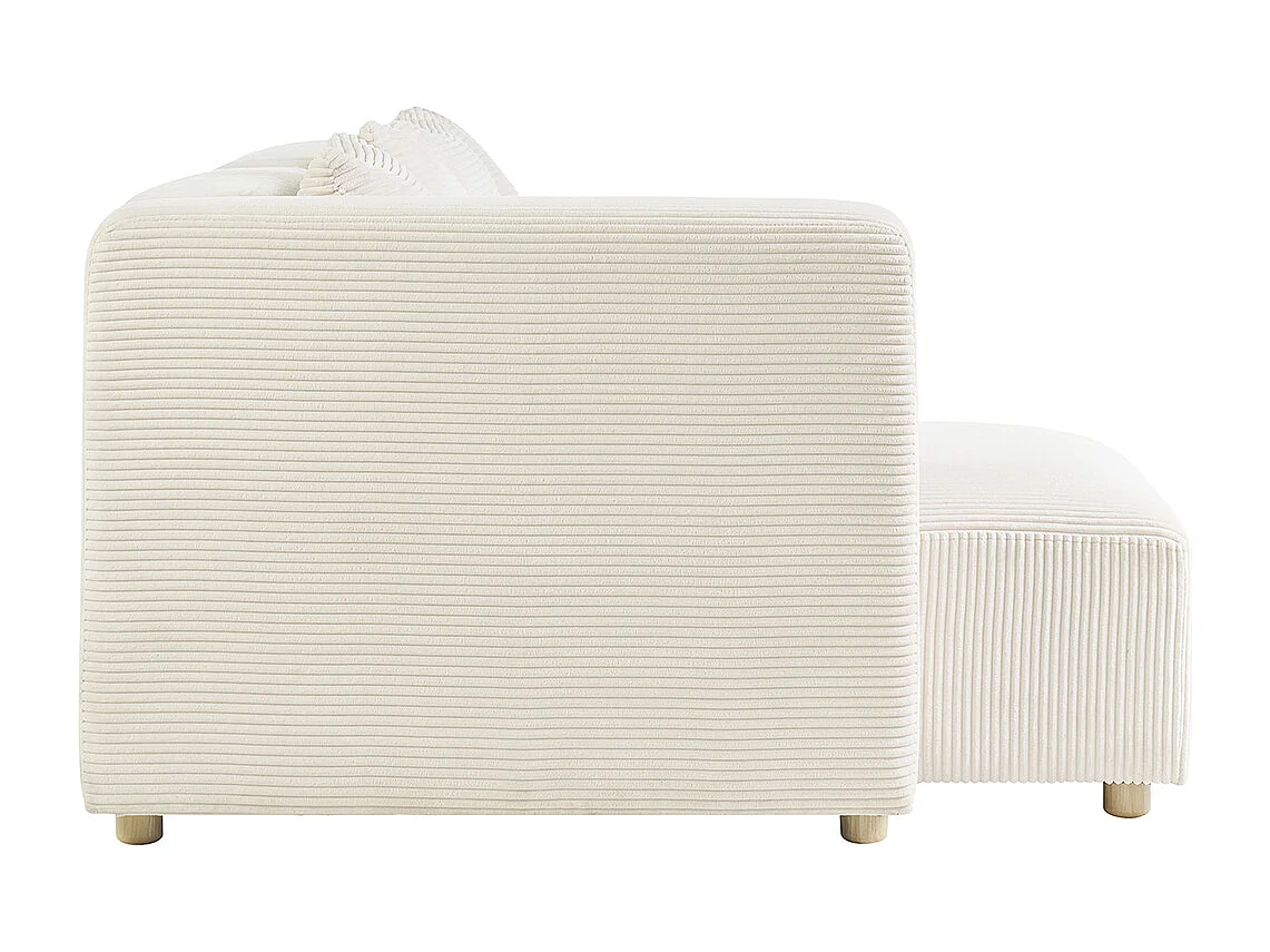 Divano d'angolo sinistro a 3 posti in velluto costato beige e legno chiaro HARLEM