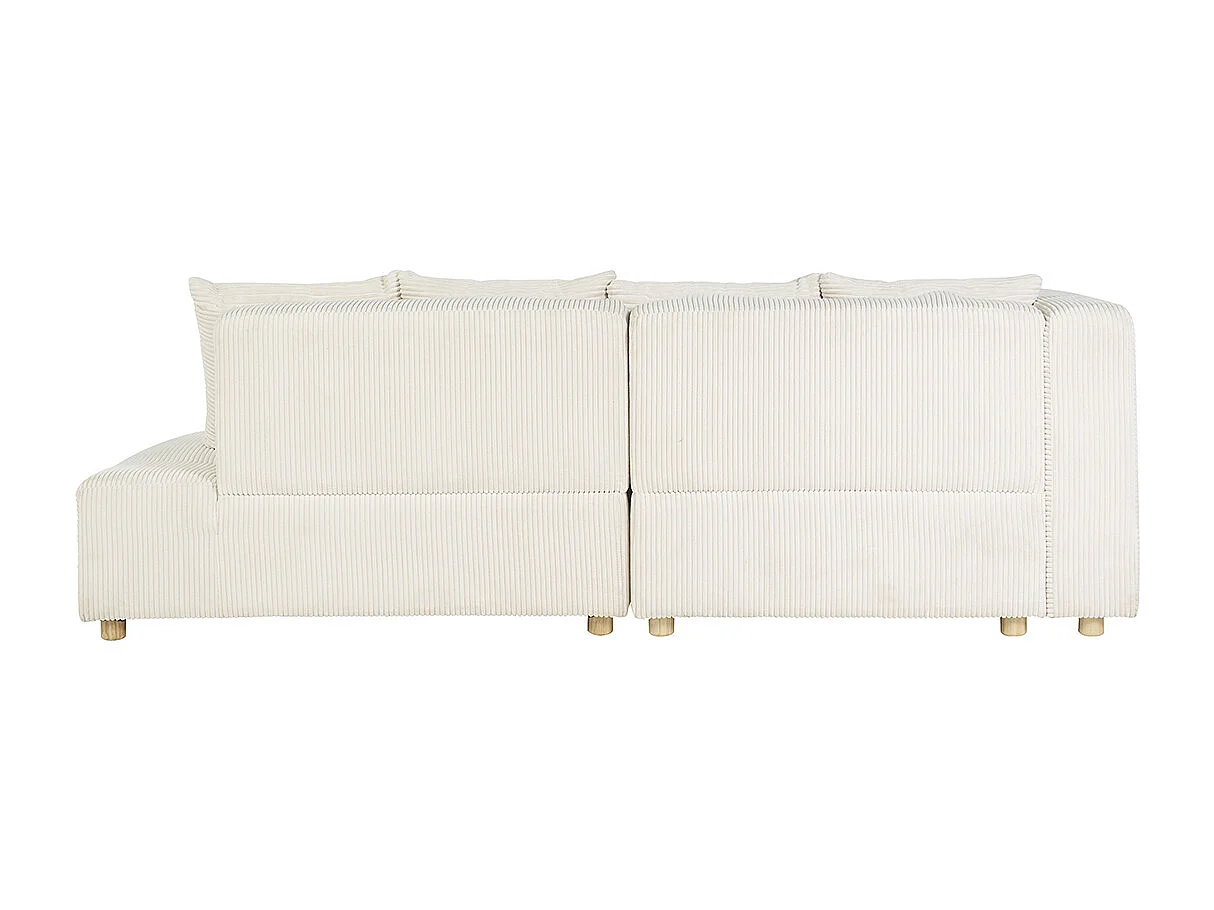 Divano d'angolo sinistro a 3 posti in velluto costato beige e legno chiaro HARLEM