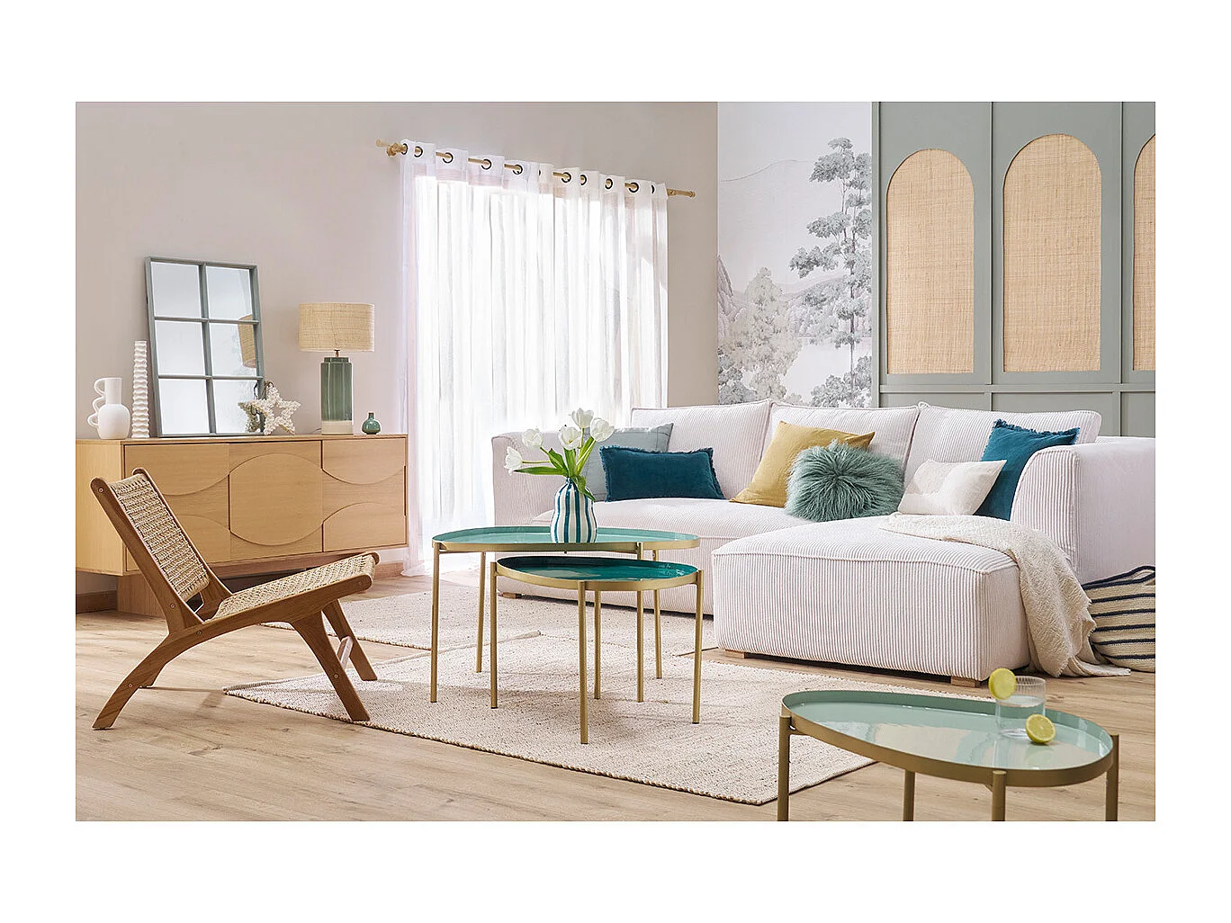 Fauteuil lounge en bois teck massif et corde tressée SUMBA