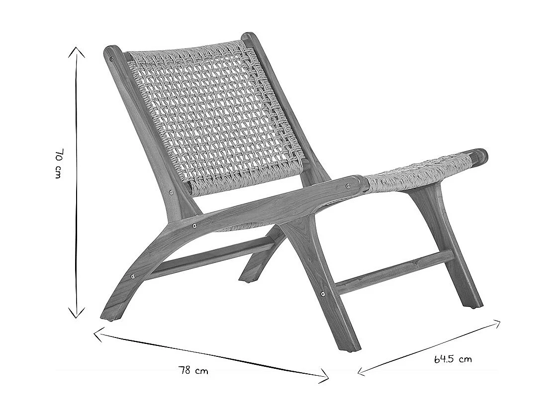 Fauteuil lounge en bois teck massif et corde tressée SUMBA