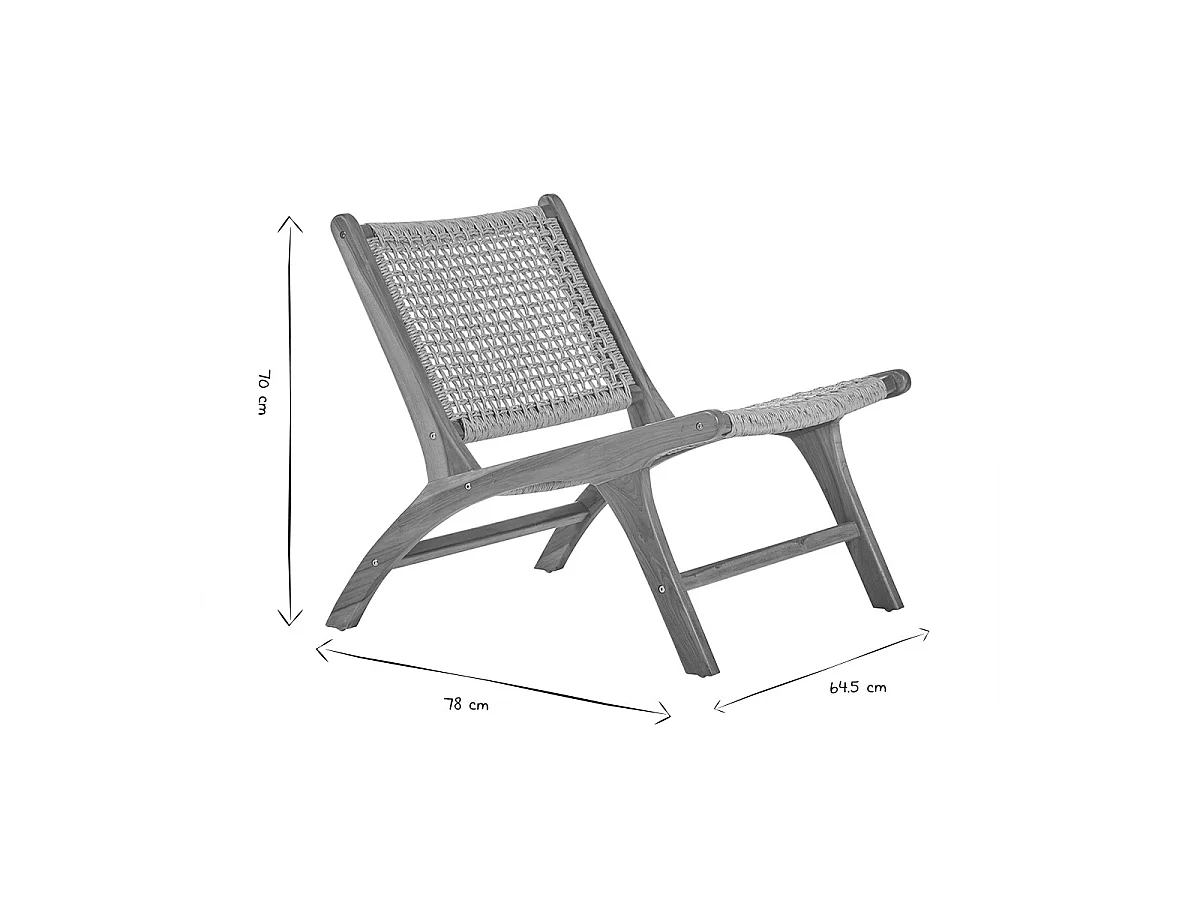 Sillón lounge de madera de teca maciza y cuerda trenzada SUMBA