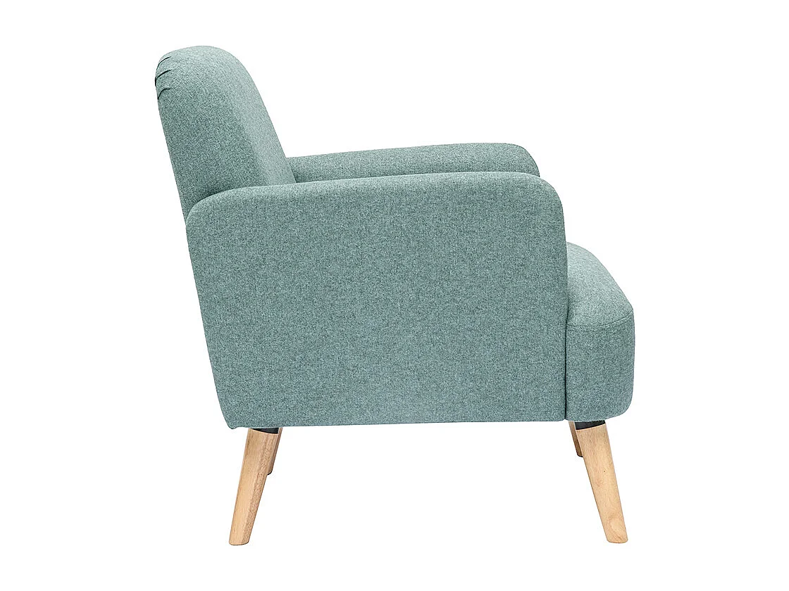 Sillón nórdico de tejido verde grisáceo y madera clara ISKO