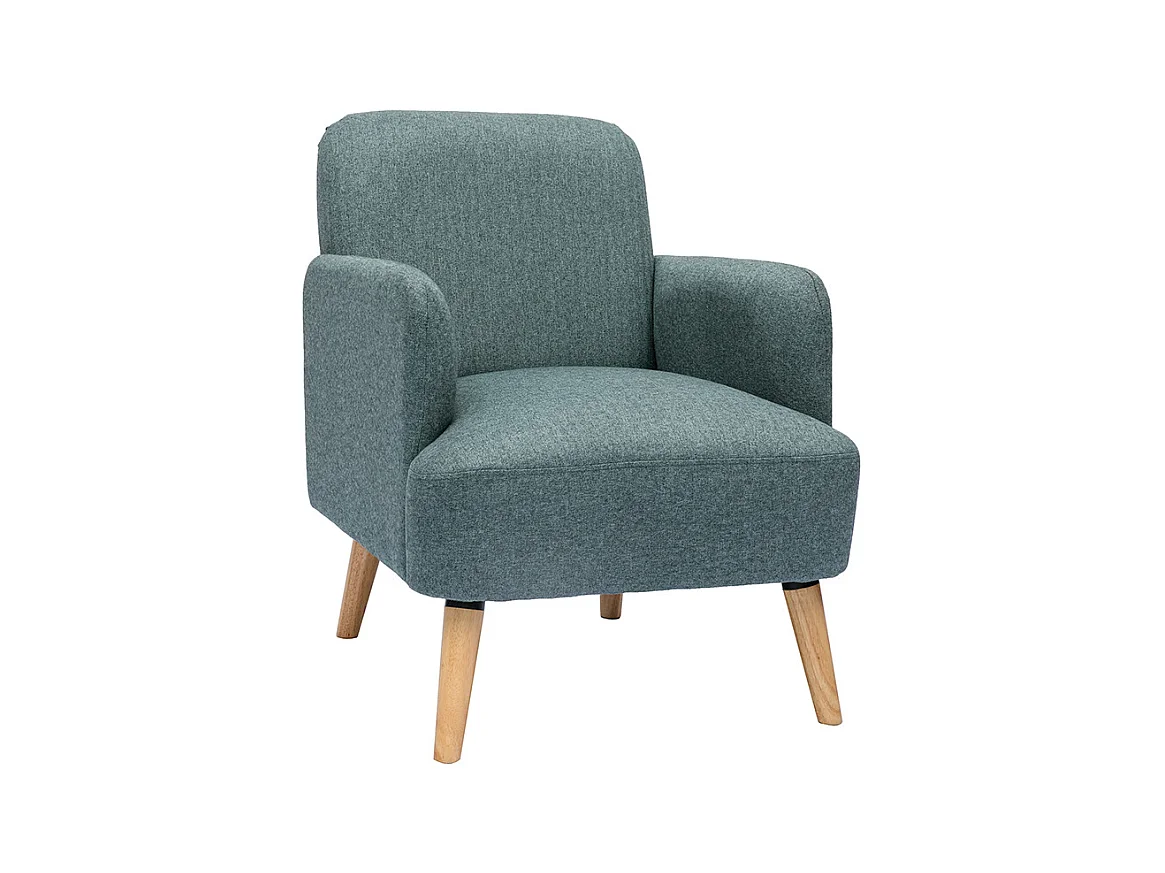 Fauteuil scandinave en tissu vert de gris et bois clair ISKO