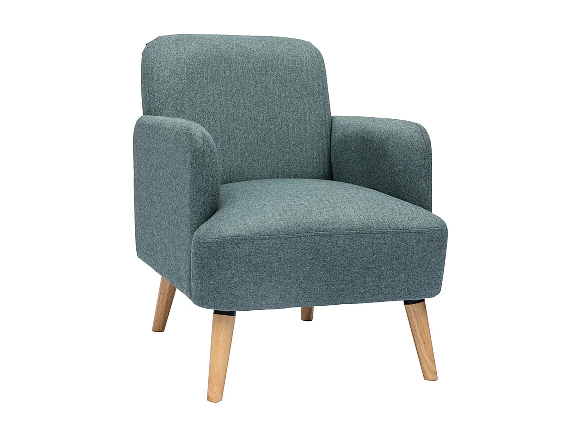 Fauteuil scandinave en tissu vert de gris et bois clair ISKO