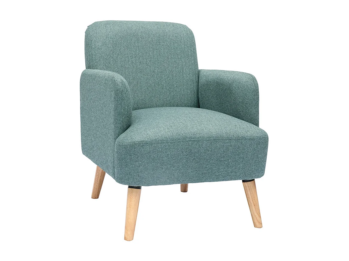 Fauteuil scandinave en tissu vert de gris et bois clair ISKO
