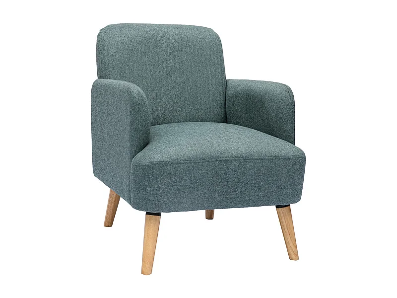 Fauteuil scandinave en tissu vert de gris et bois clair ISKO