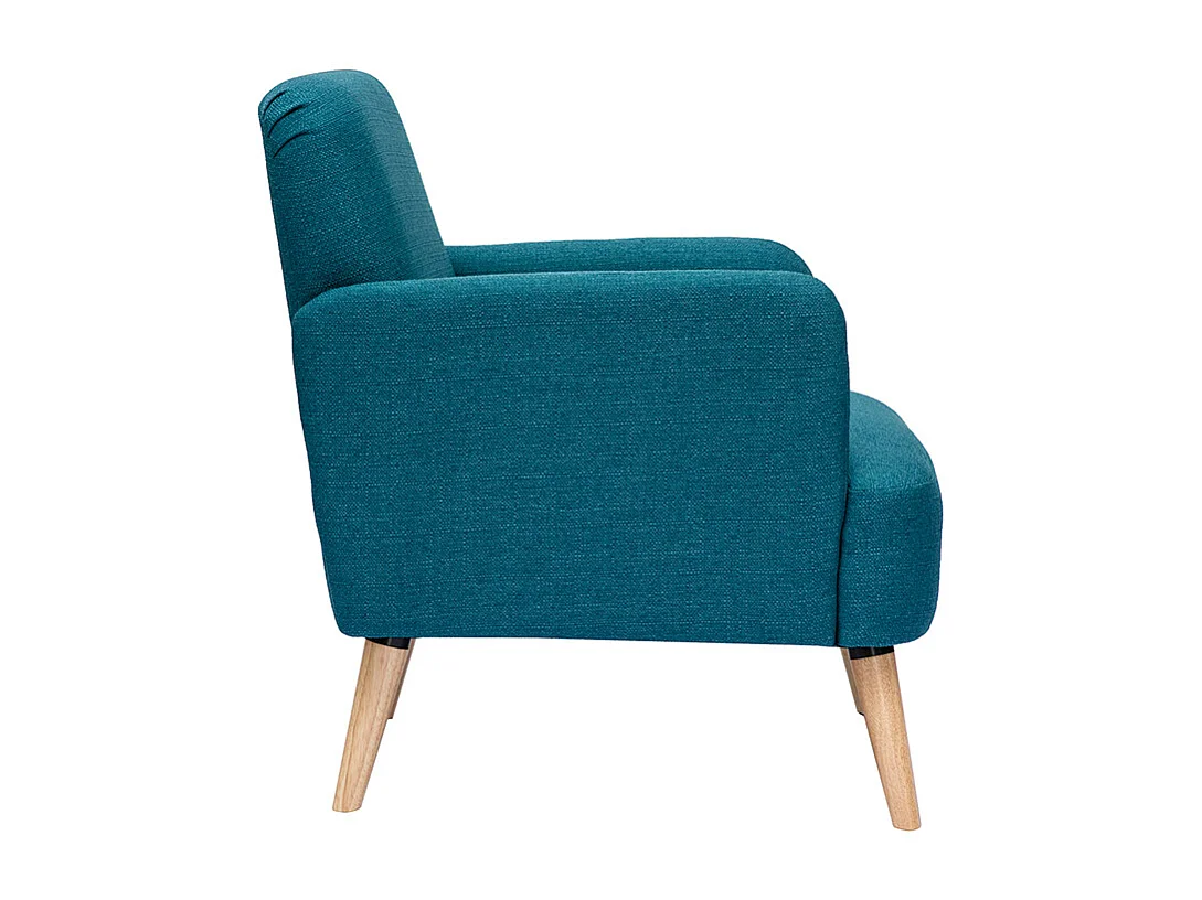 Fauteuil scandinave en tissu bleu canard et bois clair ISKO