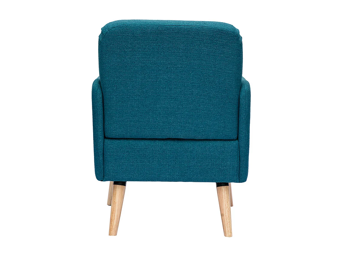 Fauteuil scandinave en tissu bleu canard et bois clair ISKO