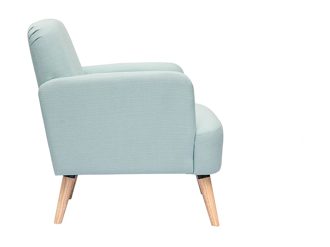 Poltrona scandinava in tessuto verde menta e legno chiaro ISKO