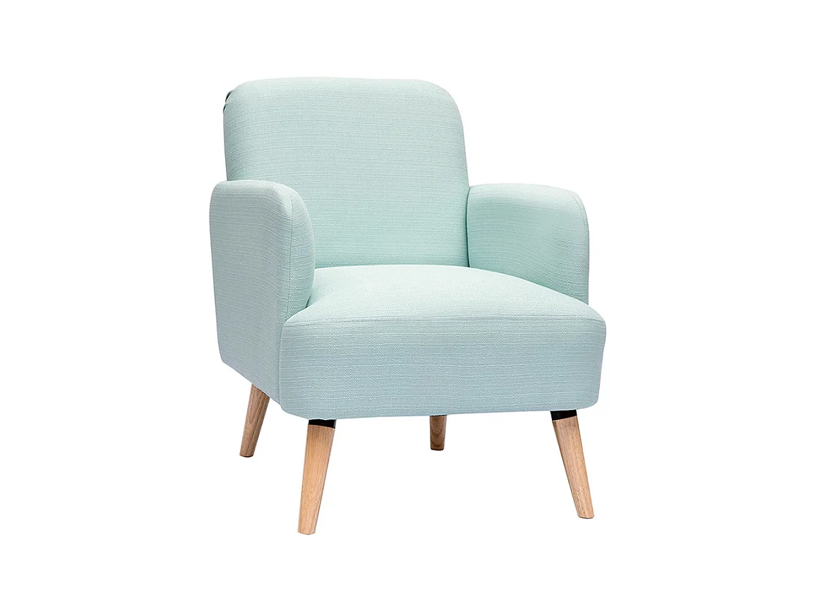 Fauteuil scandinave en tissu menthe à l'eau et bois clair ISKO