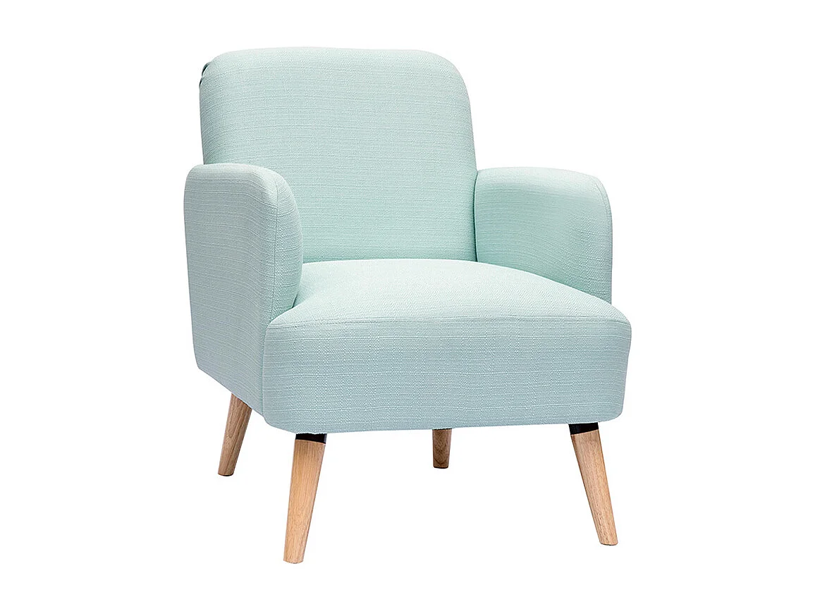 Fauteuil scandinave en tissu menthe à l'eau et bois clair ISKO