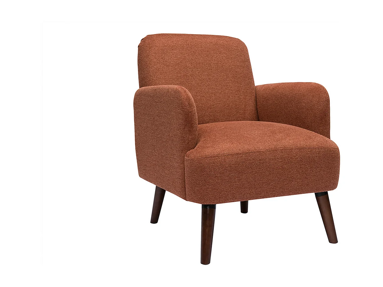 Fauteuil scandinave en tissu effet velours texturé terre brûlée et bois foncé ISKO