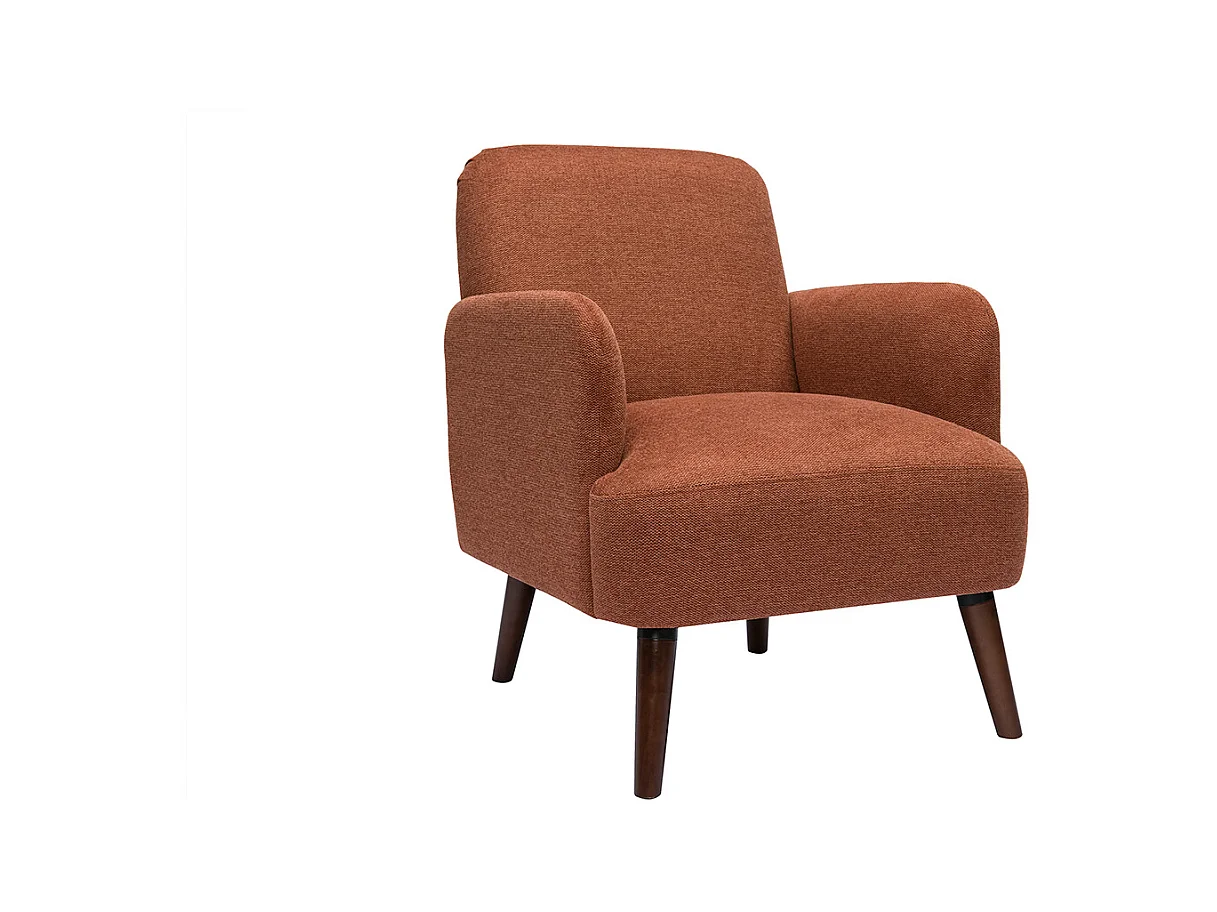 Fauteuil scandinave en tissu effet velours texturé terre brûlée et bois foncé ISKO