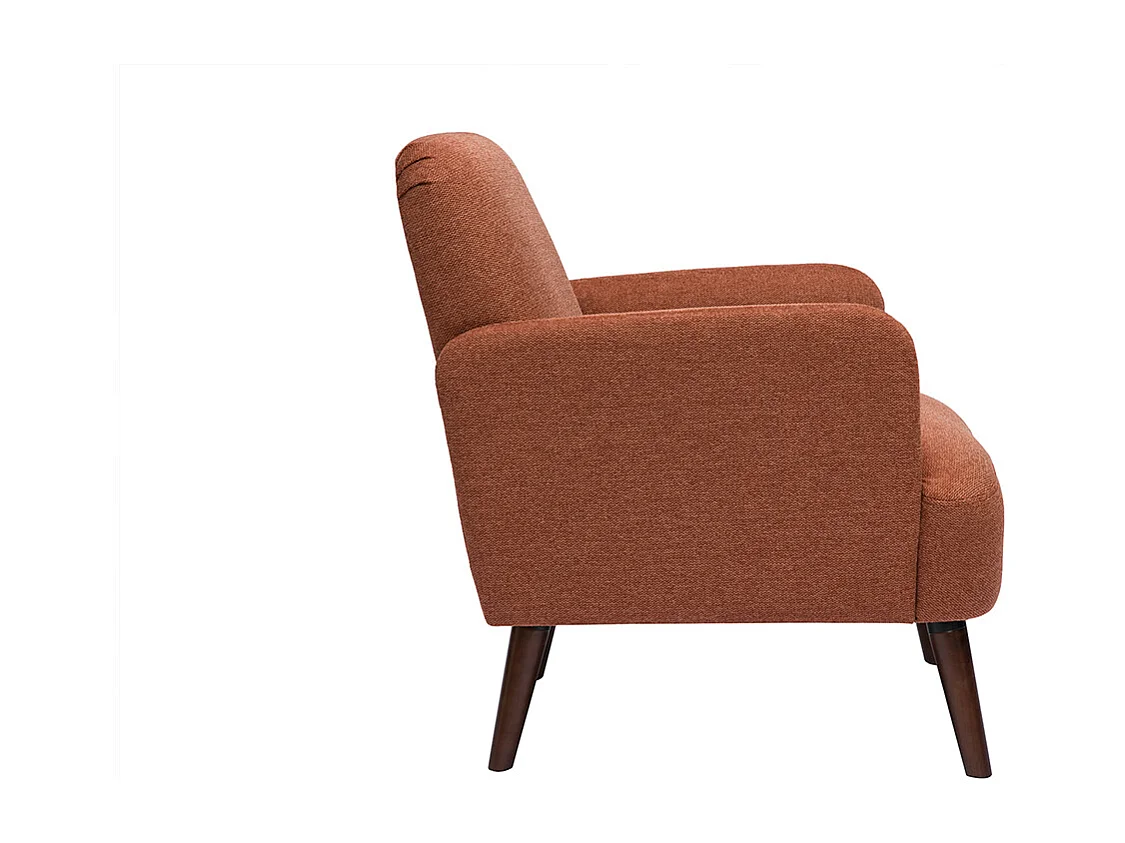 Fauteuil scandinave en tissu effet velours texturé terre brûlée et bois foncé ISKO