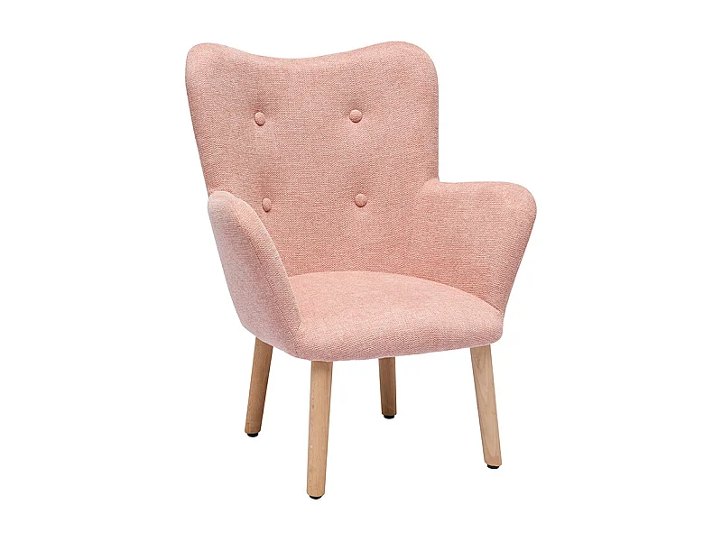 Skandinavischer Kinderstuhl aus rosa Stoff mit Texturoberfläche und hellem Holz BABY BRISTOL