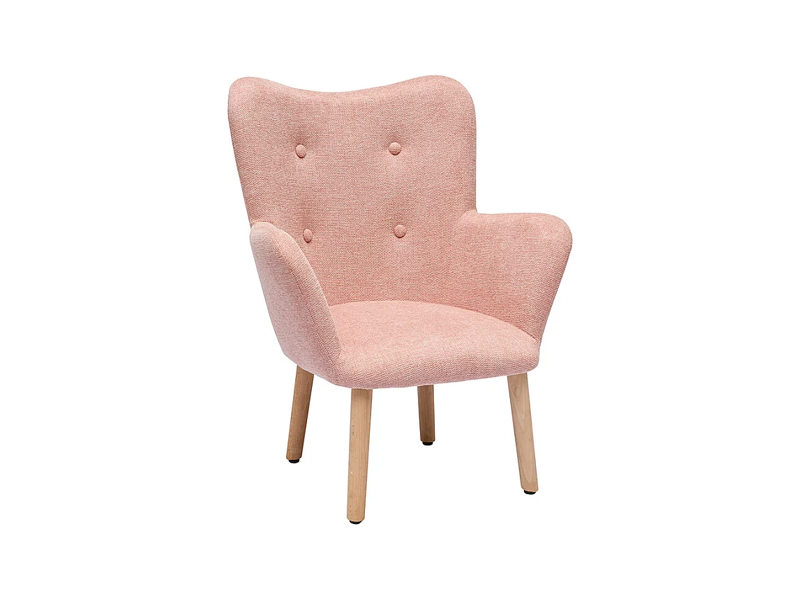 Fauteuil enfant scandinave en tissu effet velours texturé rose et bois clair BABY BRISTOL