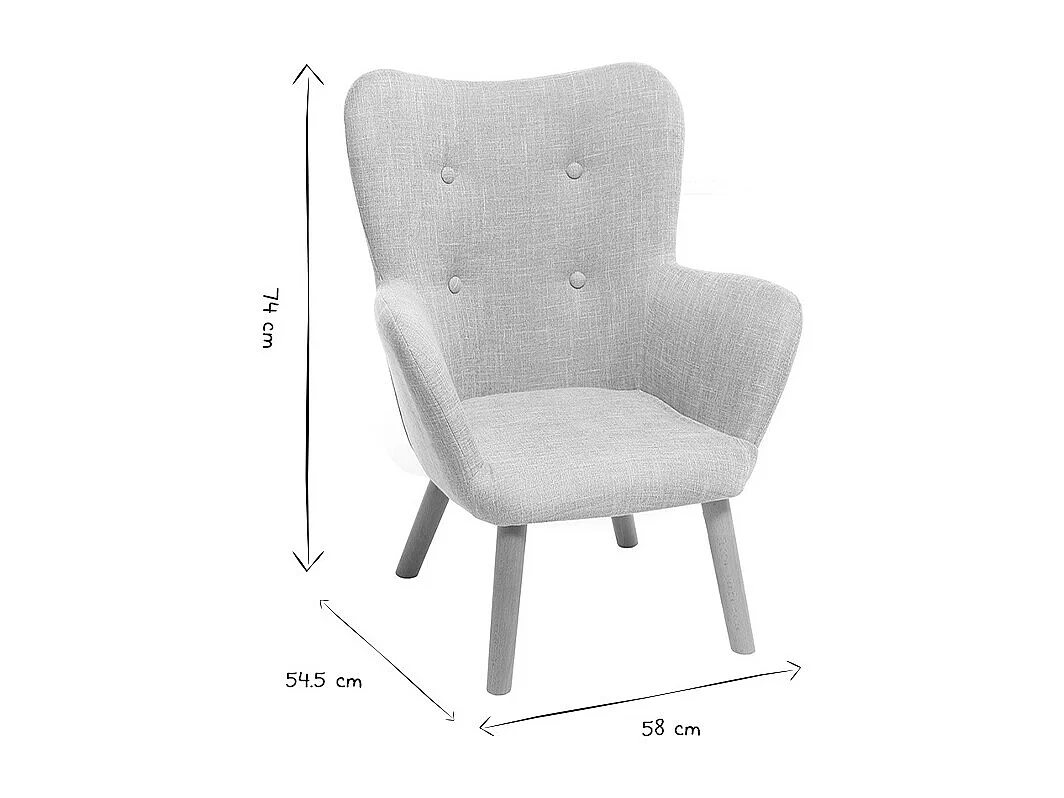 Fauteuil enfant scandinave en tissu gris polaire et bois clair BABY BRISTOL