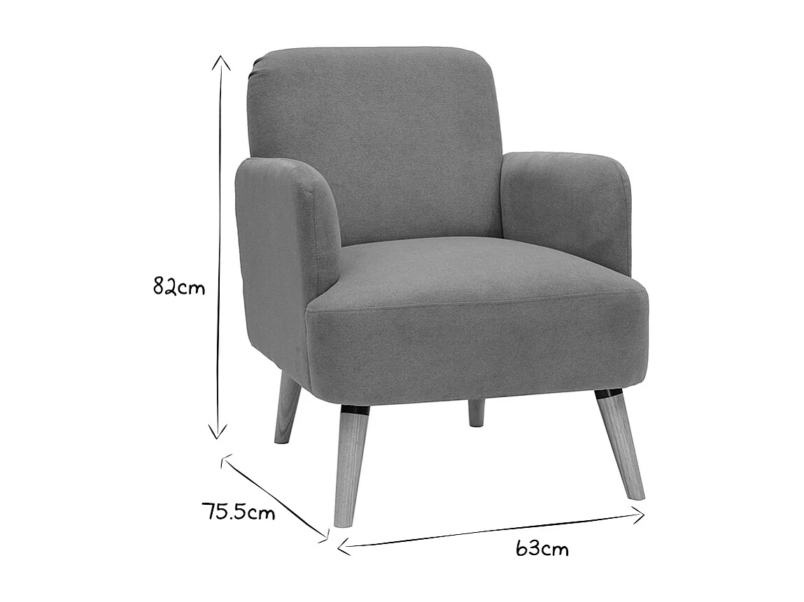 Sillón nórdico de tela gris claro y madera clara ISKO