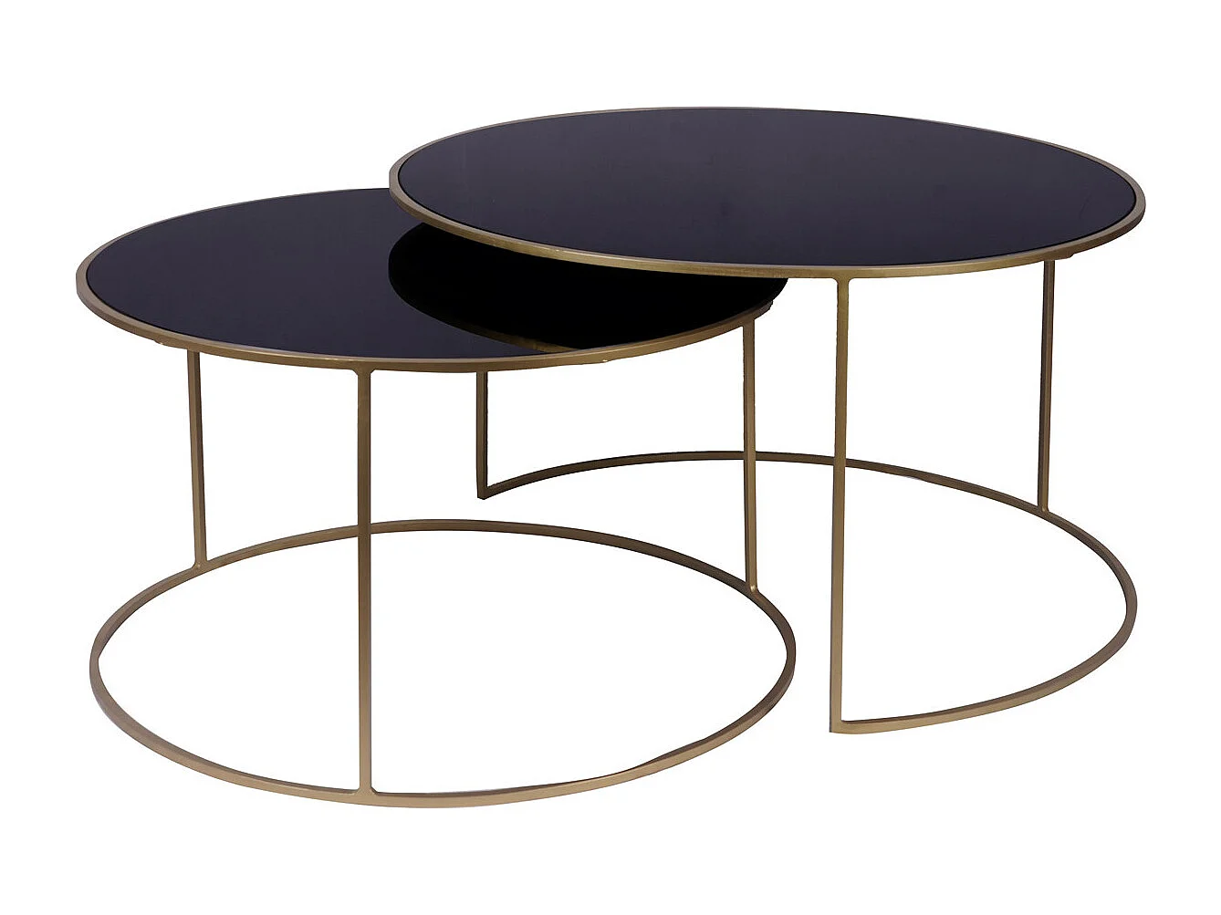 Tables basses gigognes rondes design métal doré et verre teinté noir (lot de 2) ROXO
