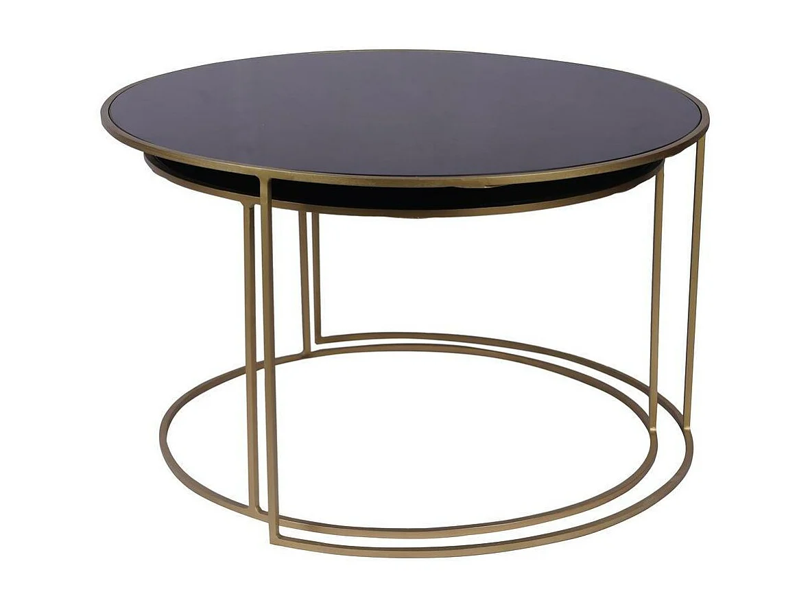 Tables basses gigognes rondes design métal doré et verre teinté noir (lot de 2) ROXO