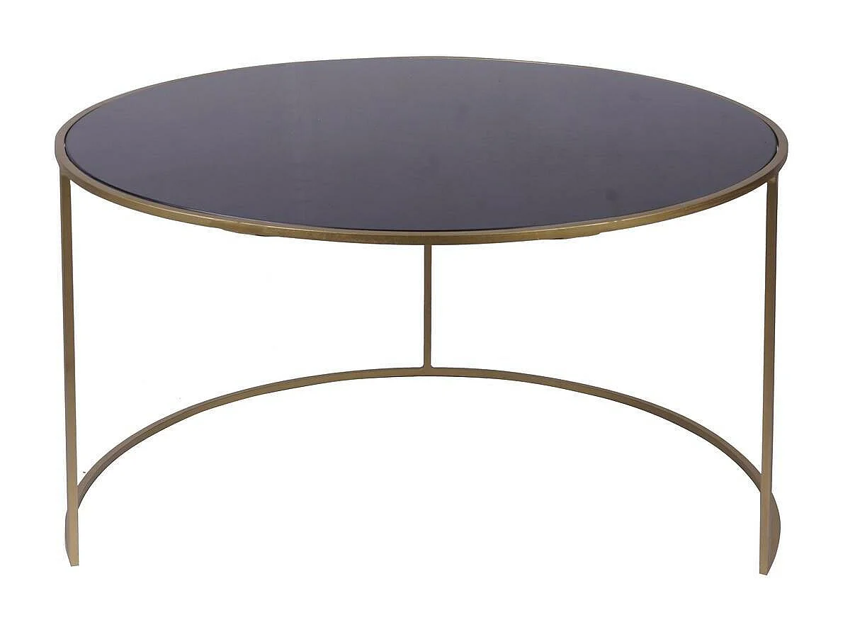 Tables basses gigognes rondes design métal doré et verre teinté noir (lot de 2) ROXO