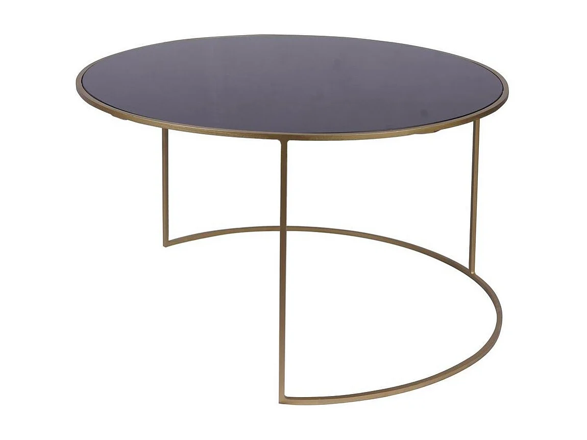 Tables basses gigognes rondes design métal doré et verre teinté noir (lot de 2) ROXO