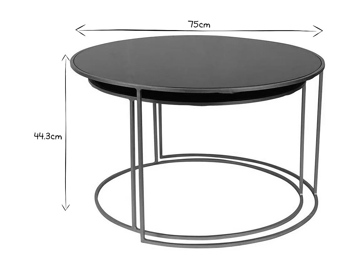 Tables basses gigognes rondes design métal doré et verre teinté noir (lot de 2) ROXO