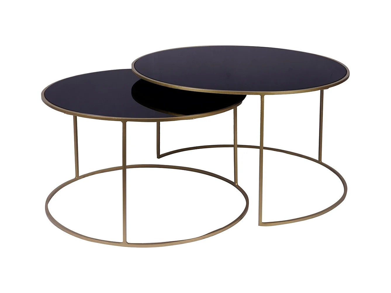 Tables basses gigognes rondes design métal doré et verre teinté noir (lot de 2) ROXO