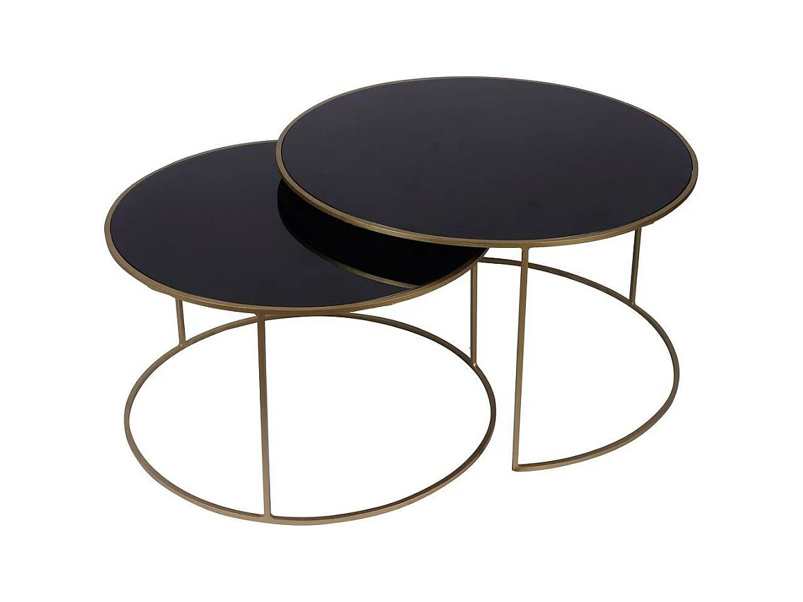 Tavolini salotto estraibili in metallo dorato e vetro colore nero (set di 2) ROXO