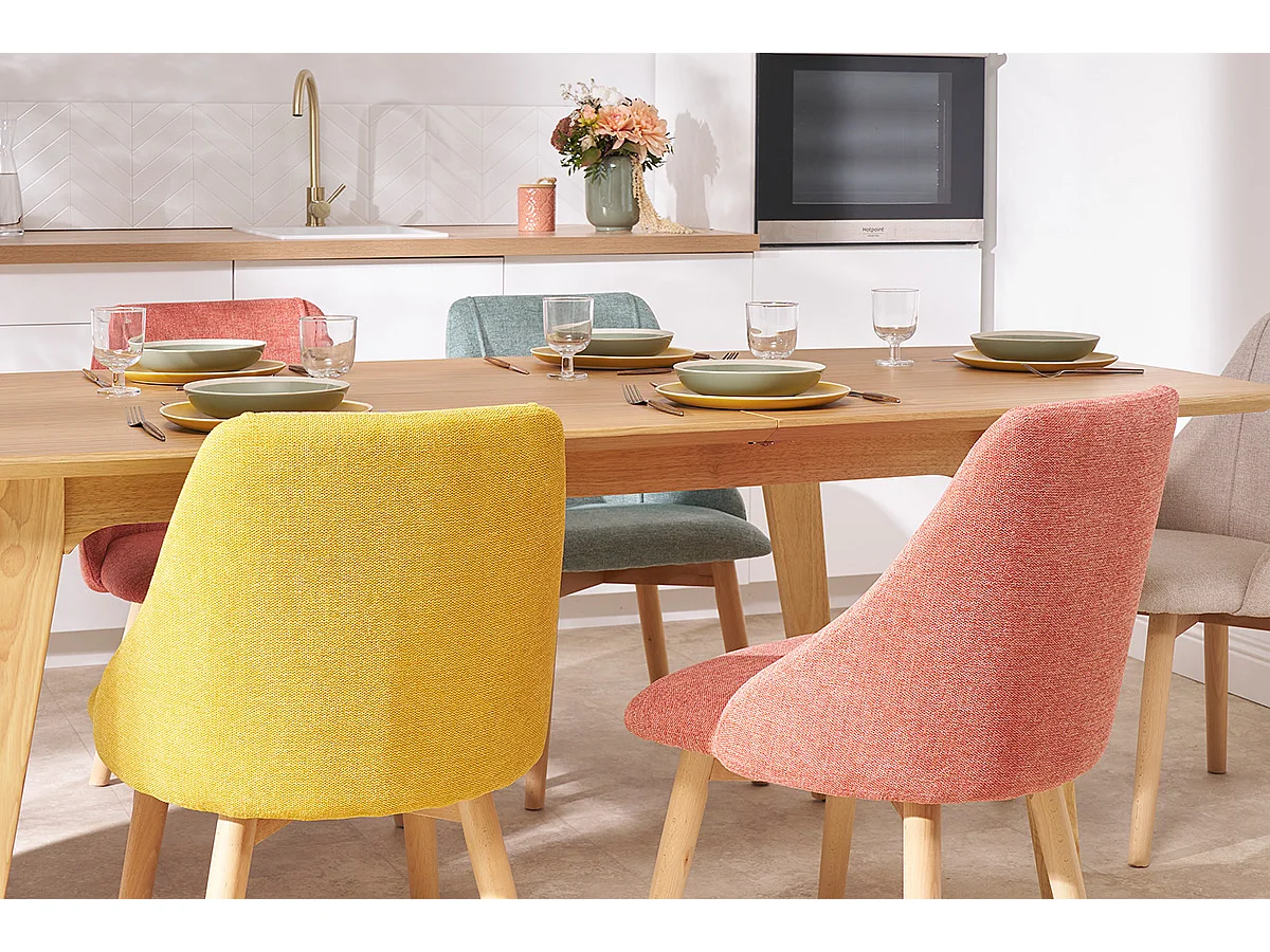 Chaises scandinaves en tissu effet velours texturé terracotta et bois clair (lot de 2) HIGGINS