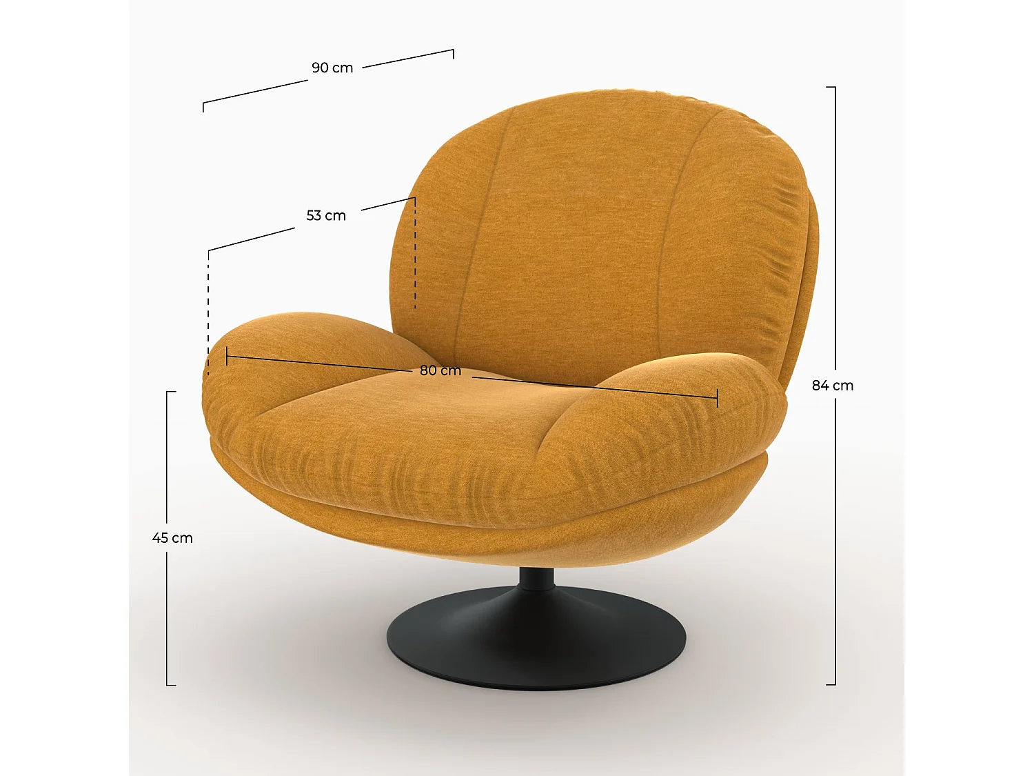 Sillón giratorio en tejido efecto terciopelo amarillo mostaza - Ricci