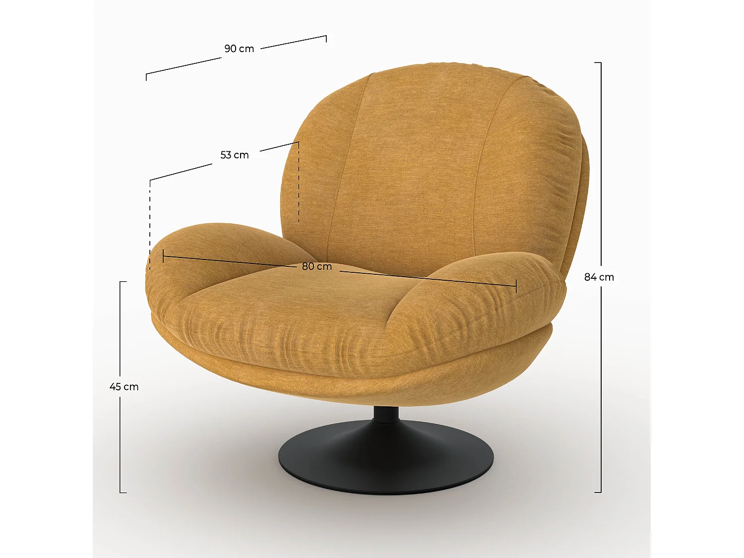 Fauteuil pivotant en tissu effet velours jaune moutarde - Ricci