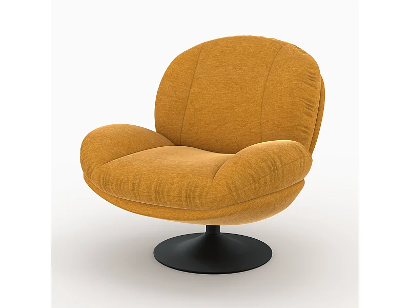 Fauteuil pivotant en tissu effet velours jaune moutarde - Ricci