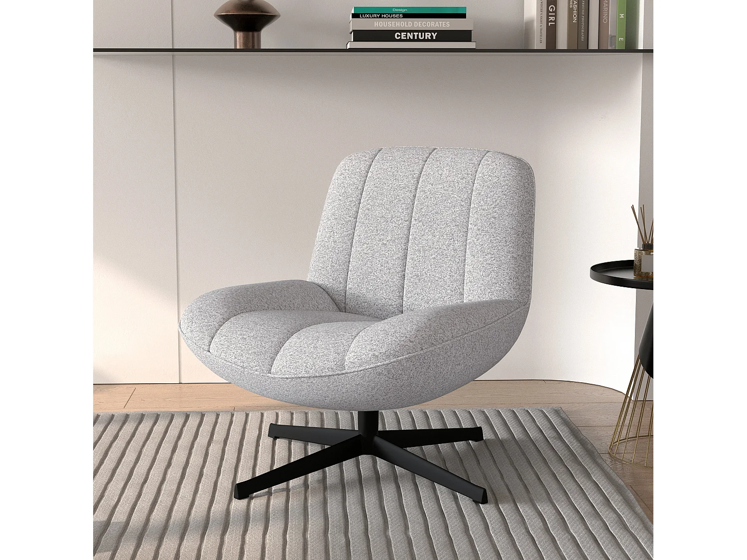 Sillón giratorio en tejido bouclé gris jaspeado blanco - Elvis