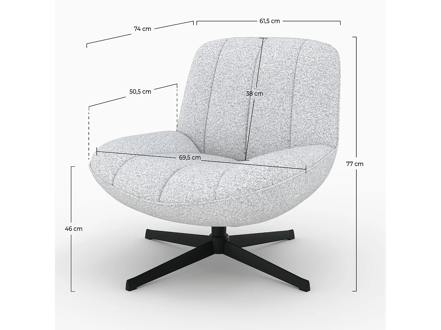 Sillón giratorio en tejido bouclé gris jaspeado blanco - Elvis