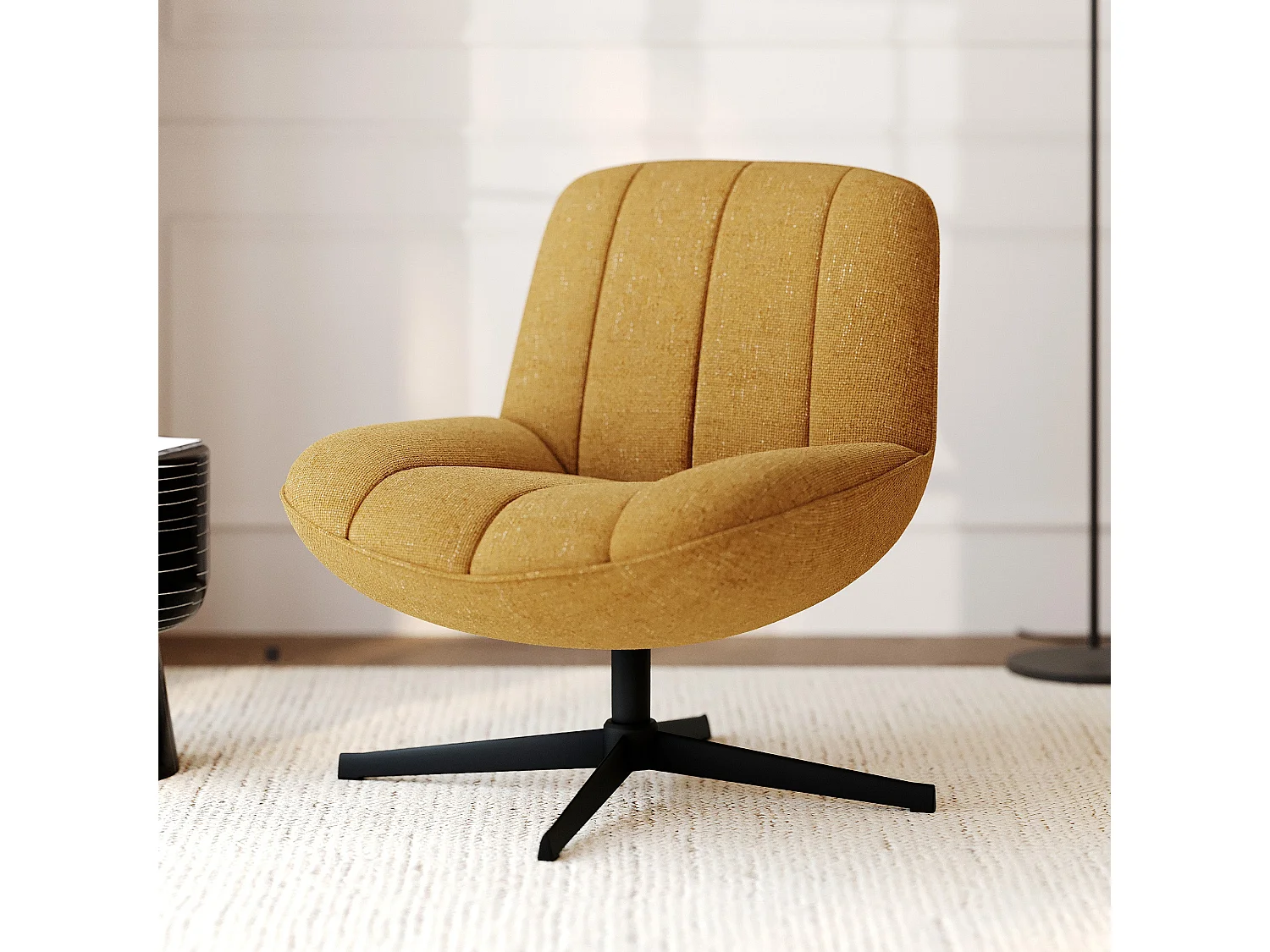 Fauteuil pivotant en tissu effet velours jaune moutarde - Elvis