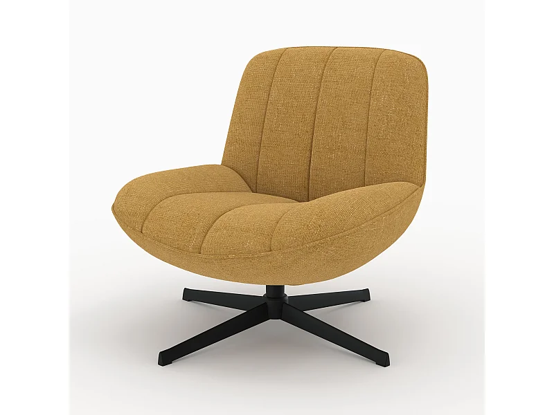 Fauteuil pivotant en tissu effet velours jaune moutarde - Elvis