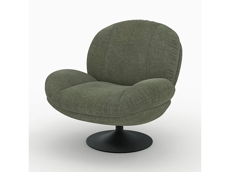 Fauteuil pivotant en tissu effet velours vert kaki - Ricci