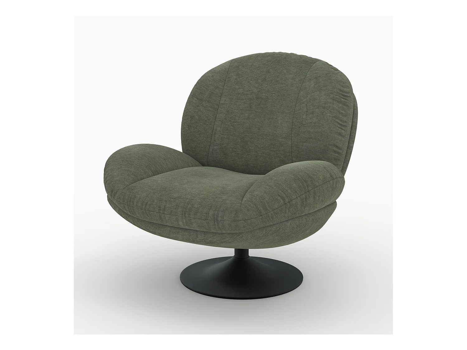 Fauteuil pivotant en tissu effet velours vert kaki - Ricci