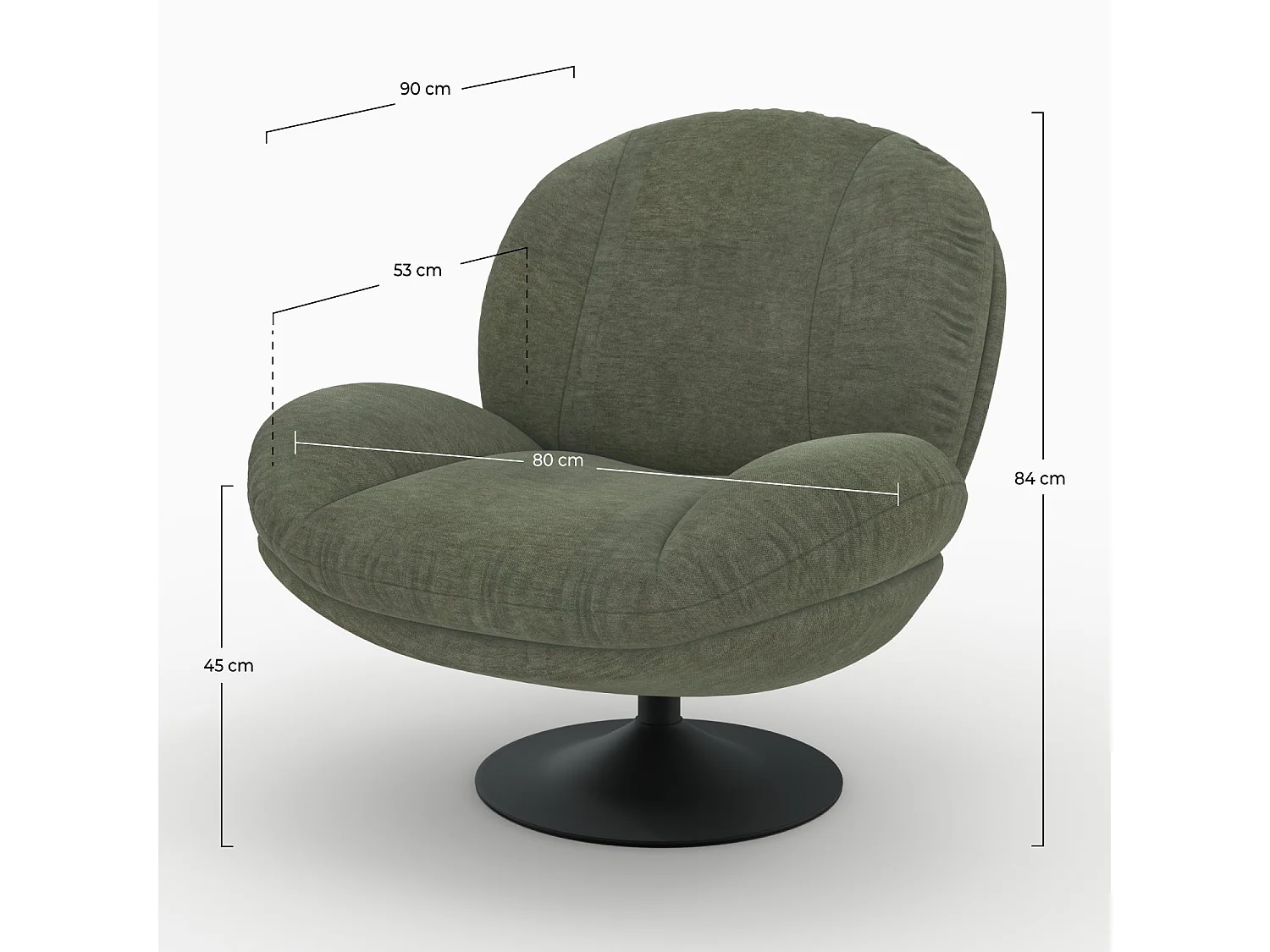 Fauteuil pivotant en tissu effet velours vert kaki - Ricci