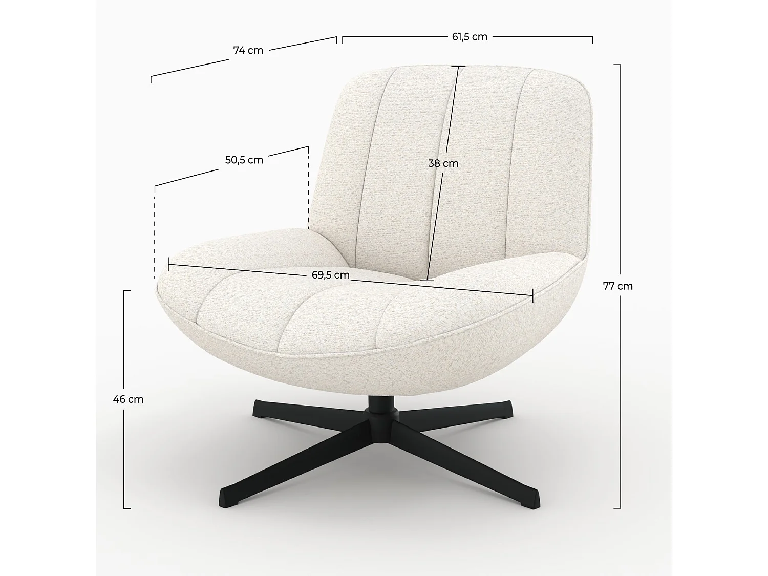 Fauteuil pivotant en tissu bouclé blanc cassé - Elvis