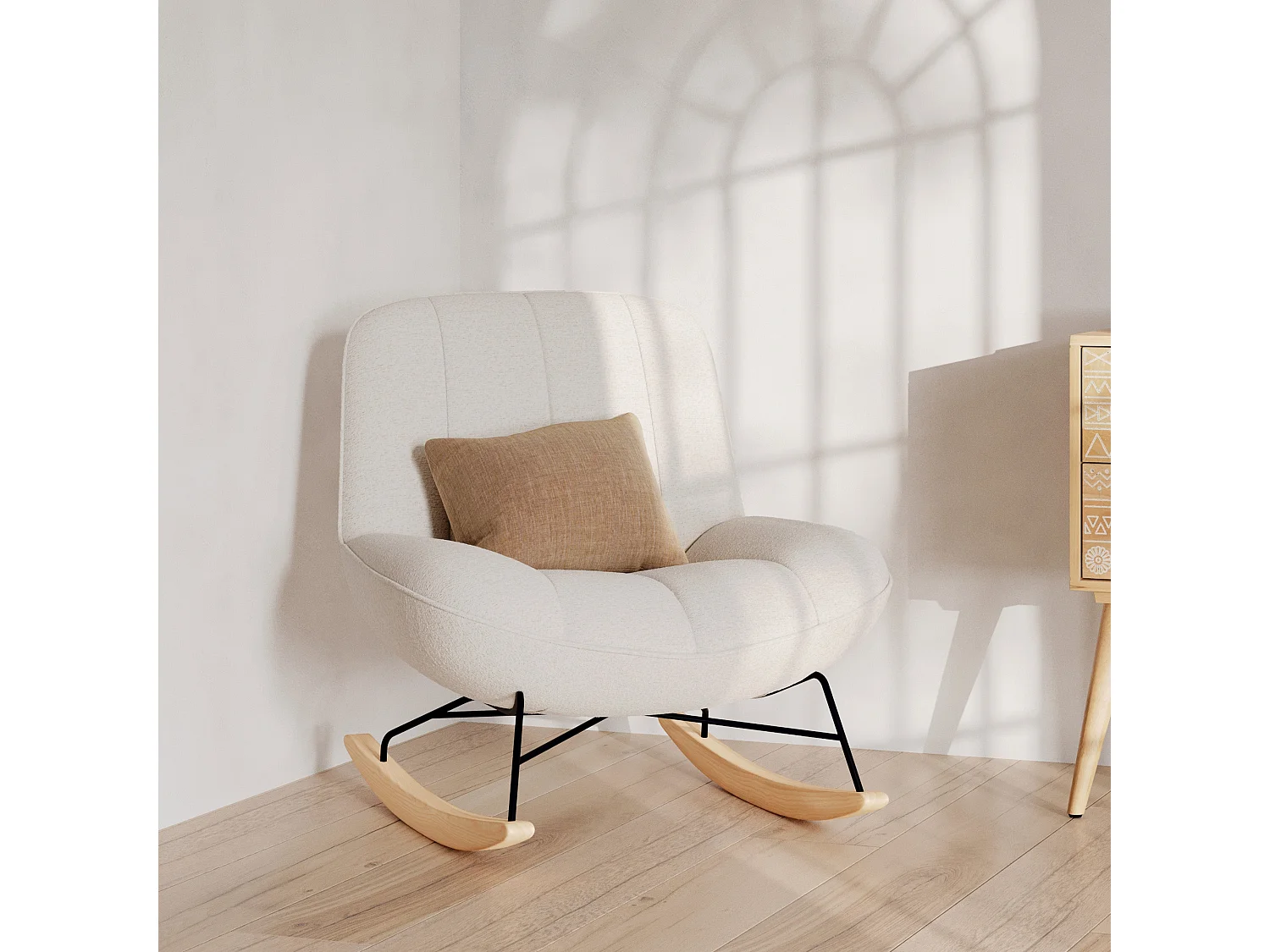 Mecedora en tejido bouclé blanco roto - Alvin