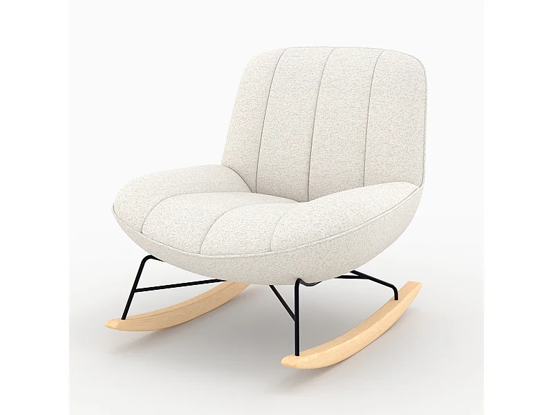 Rocking chair en tissu bouclette blanc cassé - Alvin