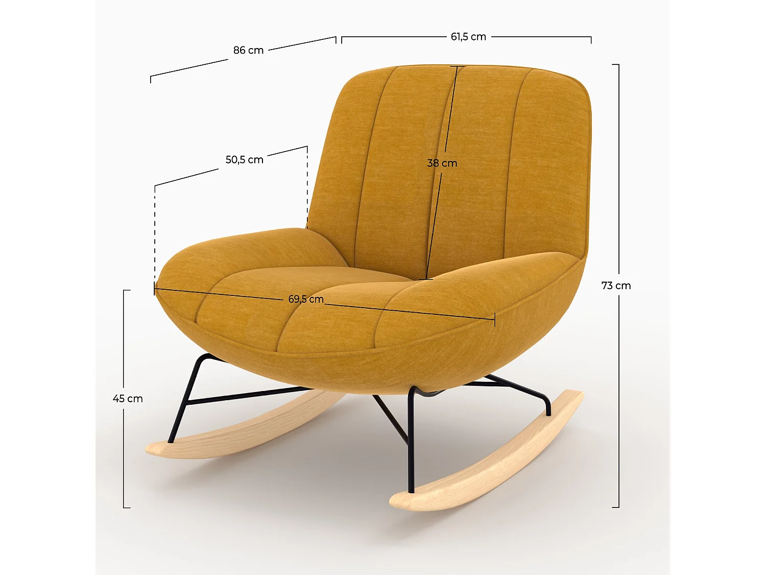 Rocking chair en tissu effet velours jaune moutarde - Alvin