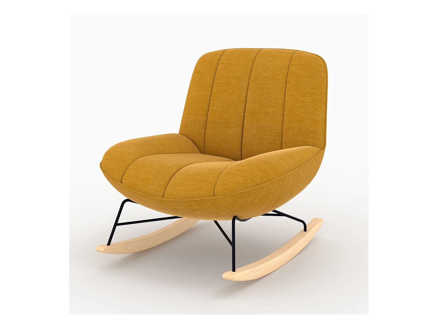 Rocking chair en tissu effet velours jaune moutarde - Alvin