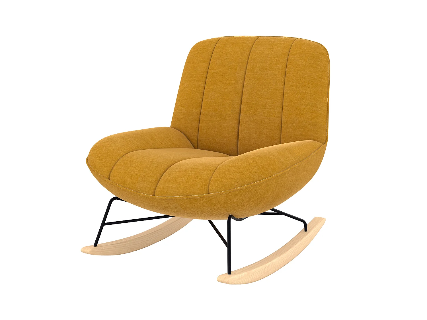 Rocking chair en tissu effet velours jaune moutarde - Alvin